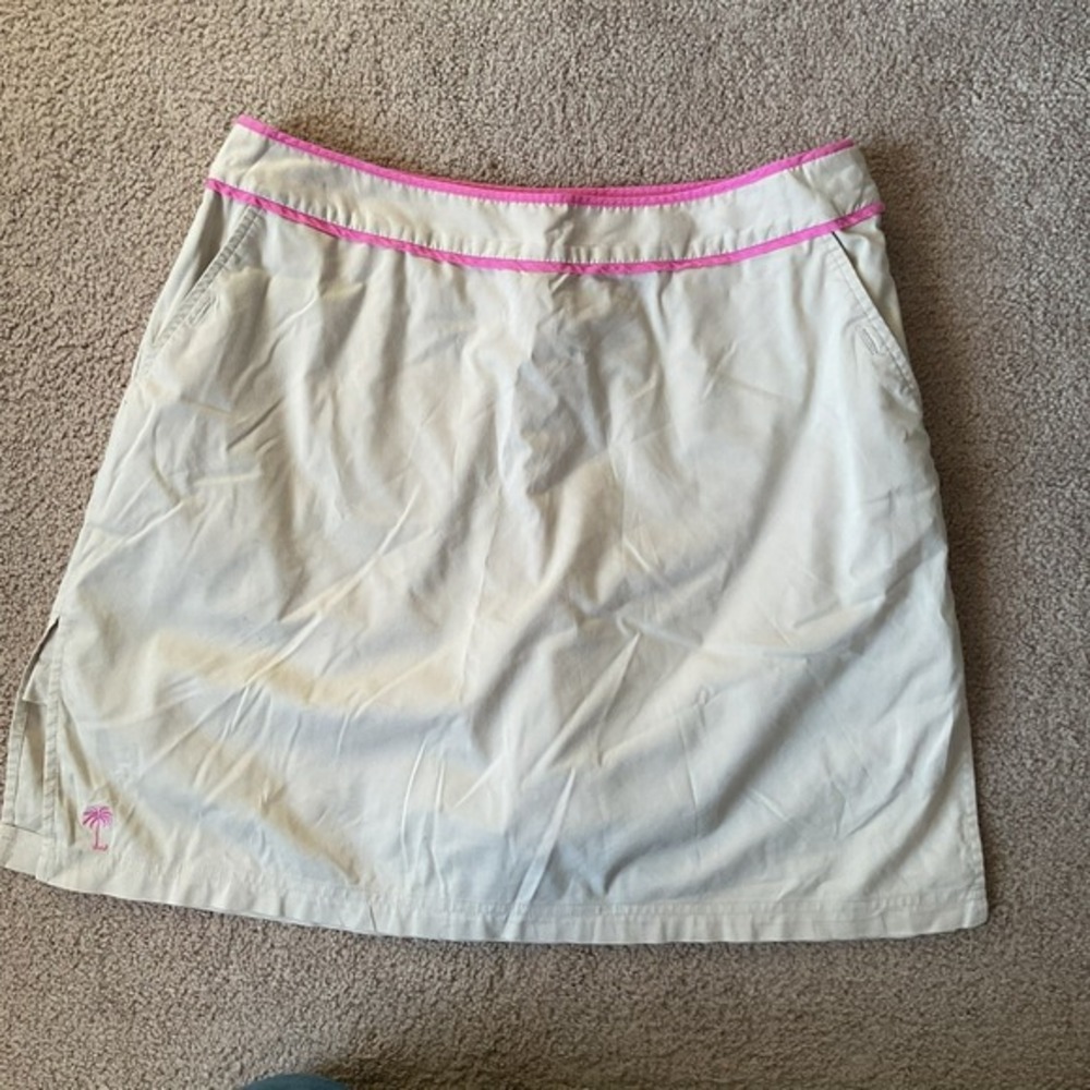 Lilly Pulitzer Khaki with Pink Trim Skort with Palm Tree Embroidery‎ Golf Skirt